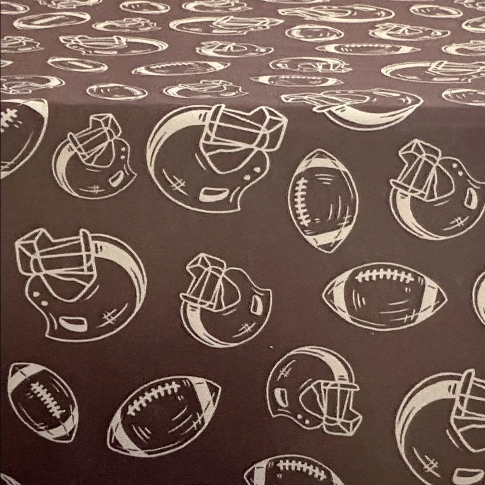 New- Football Inspired  Washable Tablecloth Set of 3.  Two 52x70-   1 70 Round